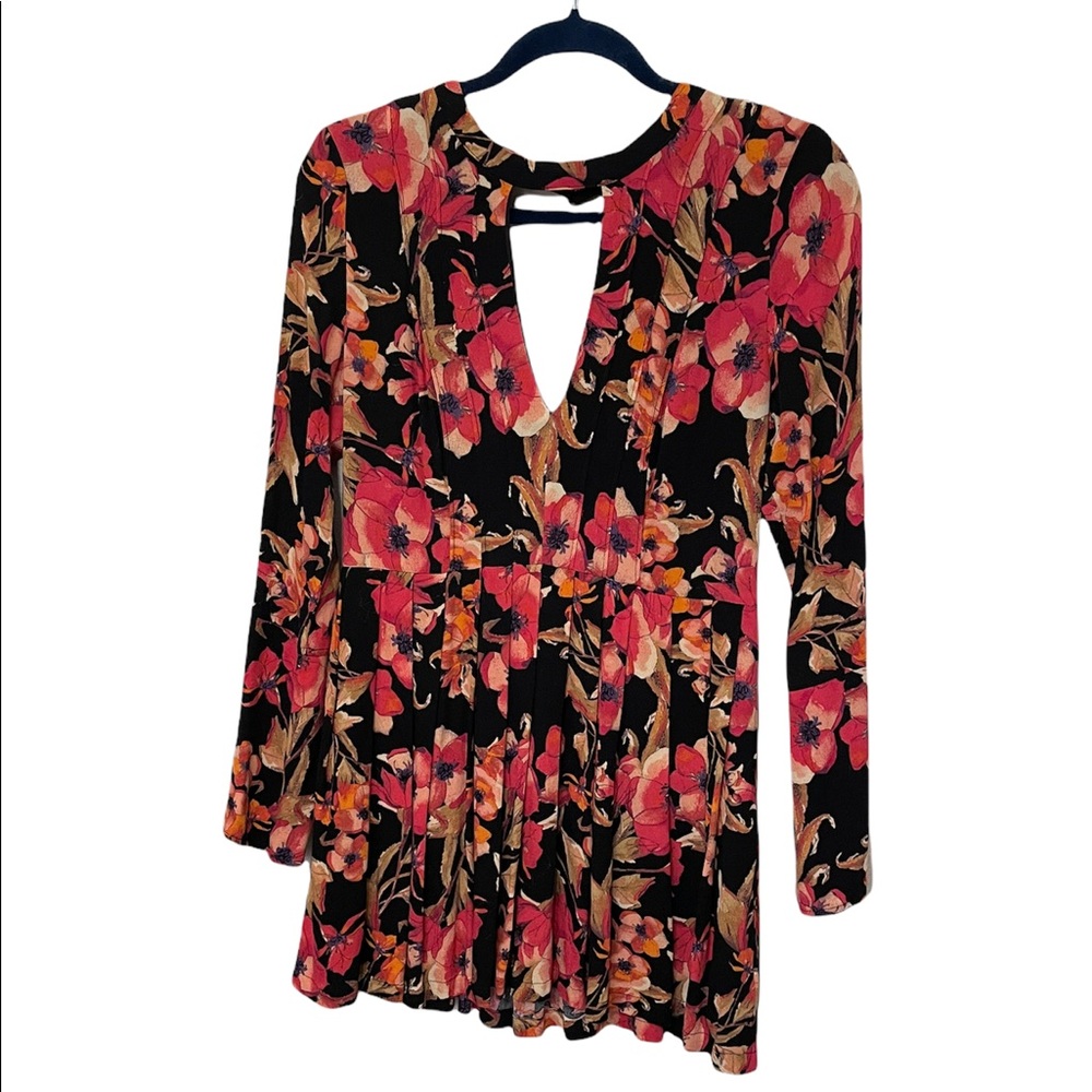 Free People 8 Floral Cut Out Fall Mini Dress Top Flare Sleeve Flowy Hippy